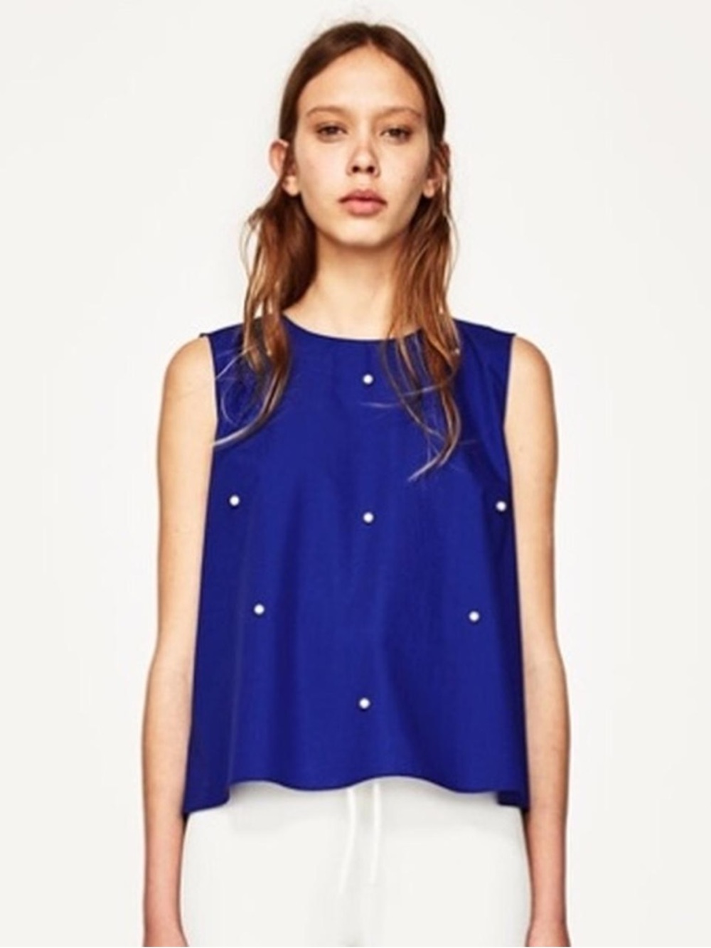 Zara Womens Royal Blue Pearl Tank Top Medium
